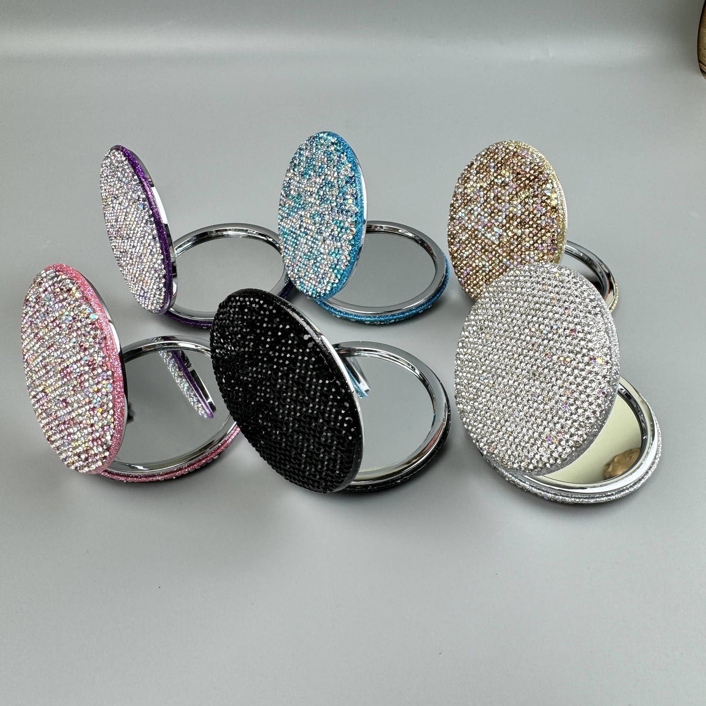 Circle Rhinestone Folding Makeup Mirror