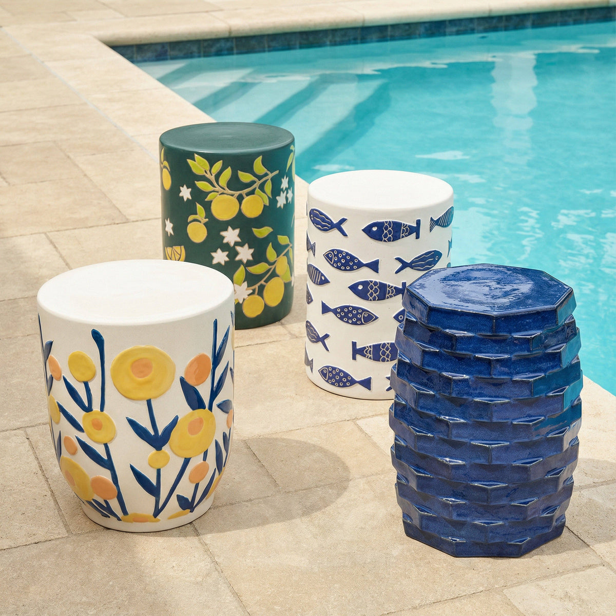 Lapis Blue Indoor/Outdoor Ceramic Side Table