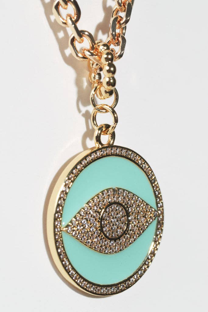 Lucky Charm: Faux Turquoise and Crystal Evil Eye Necklace