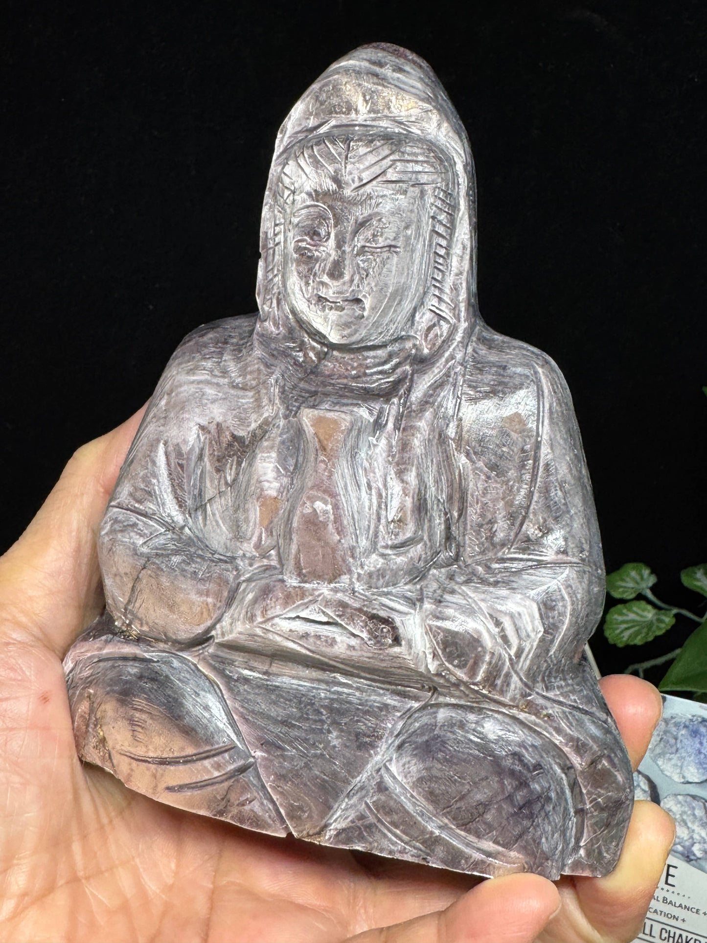 Rare Purple Mica Lepidolite Guan Yin carving G588
