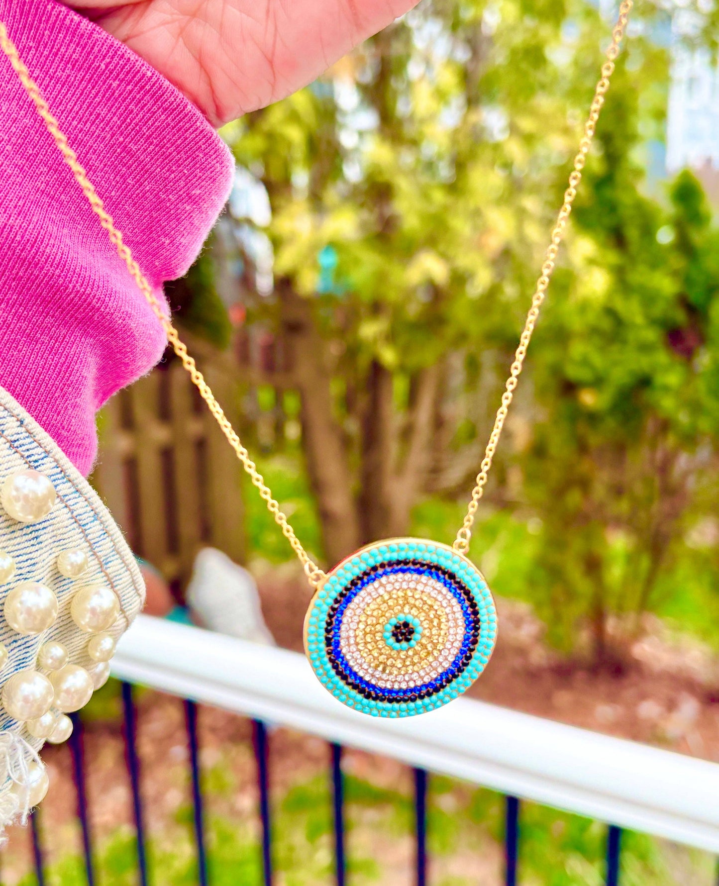 Crystal Blues Disc Necklace (Evil Eye)