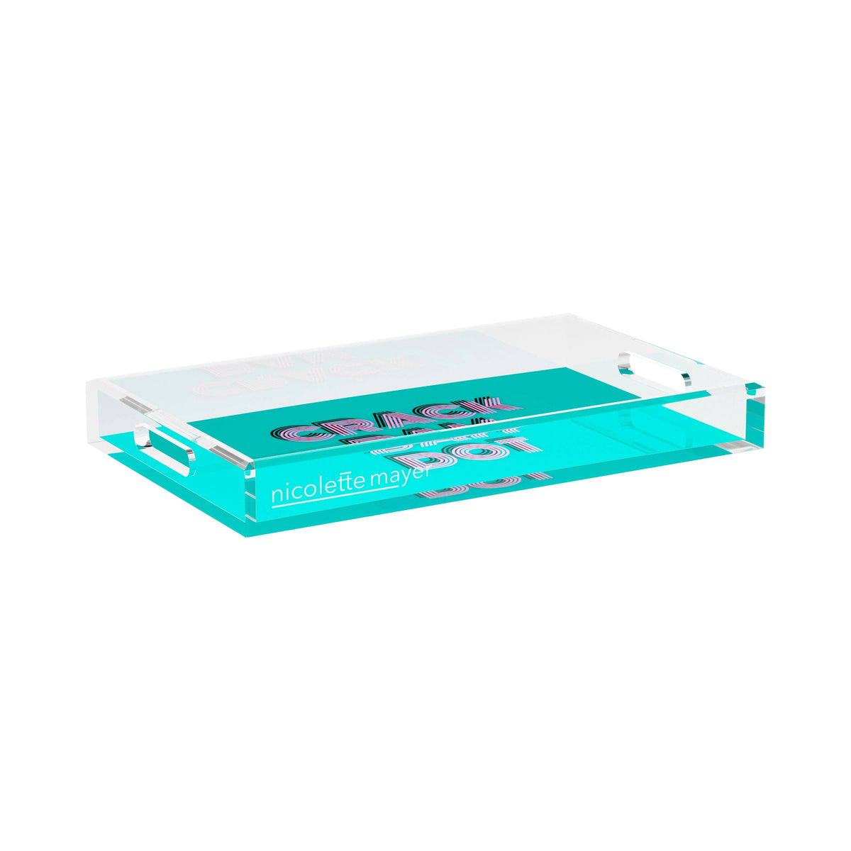Mahjong Crack Bam Dot Acqua Pink Acrylic Rectangle Decorative Tray
