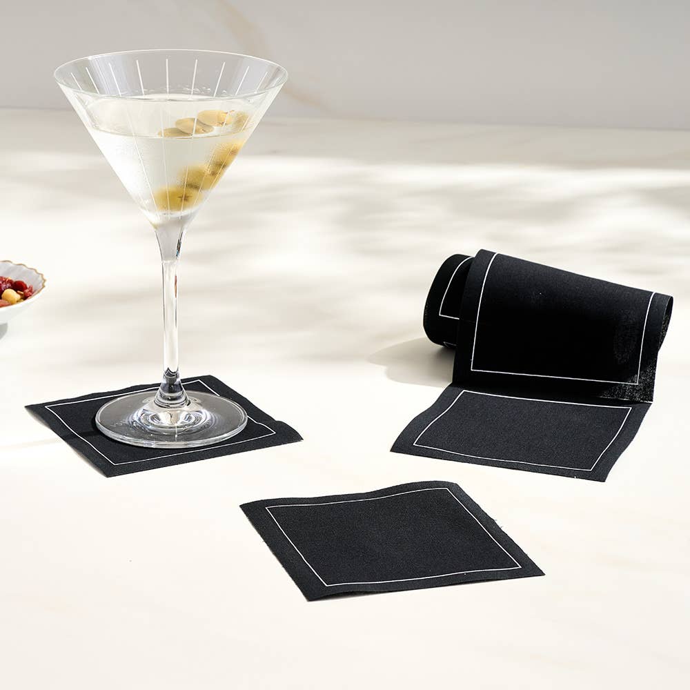 Cotton Cocktail Napkin Roll: Queen of Spades (Black)