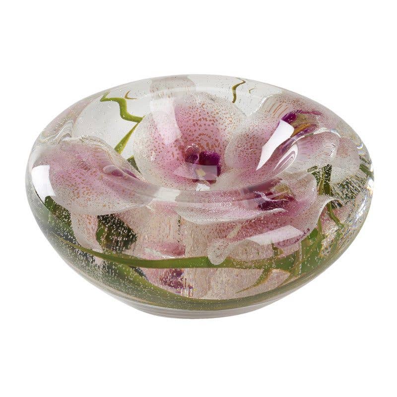 Pink Phal Orchids in  Fabulous  Glass Accent Bowl (limited production)