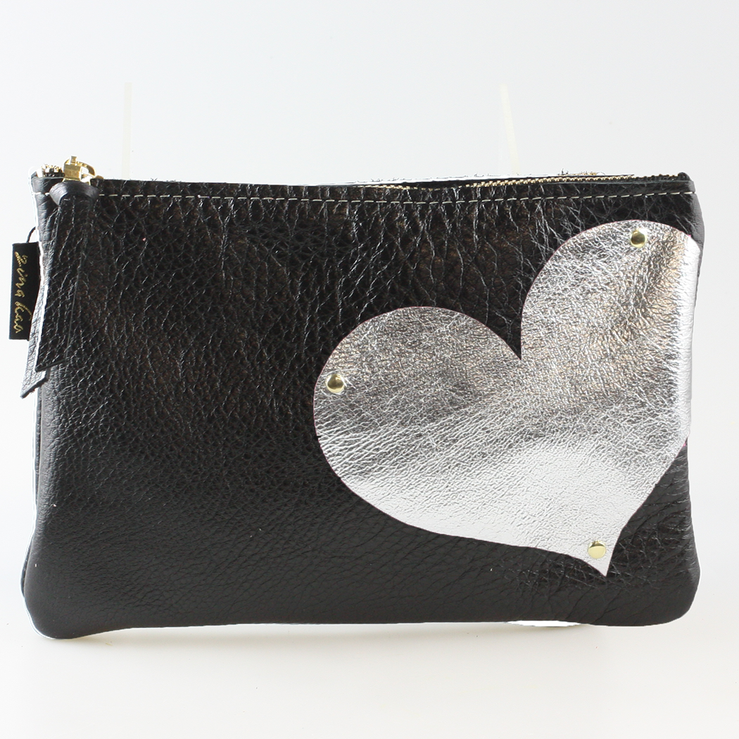 Side Heart Appliqué Clutch Bag