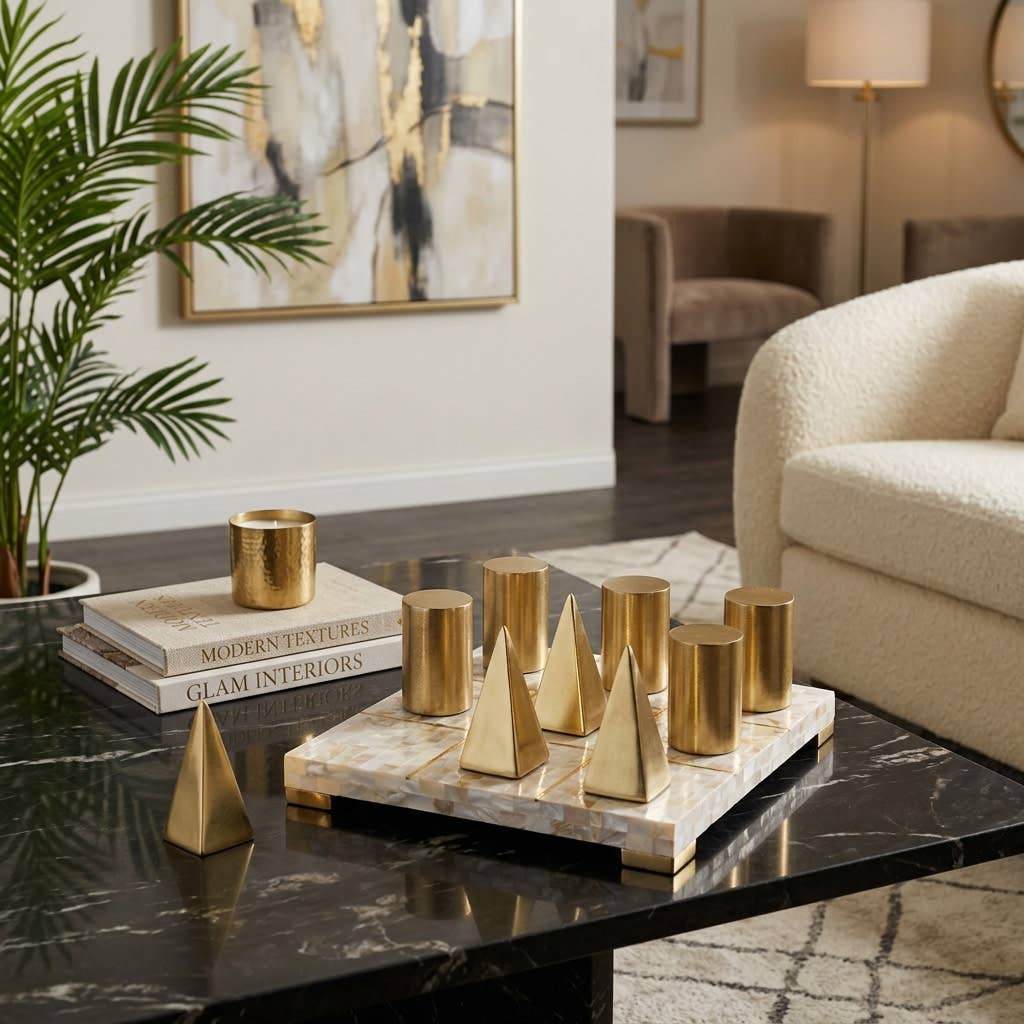 Table Game - Ivory Resin Metal Tic Tac Toe Set