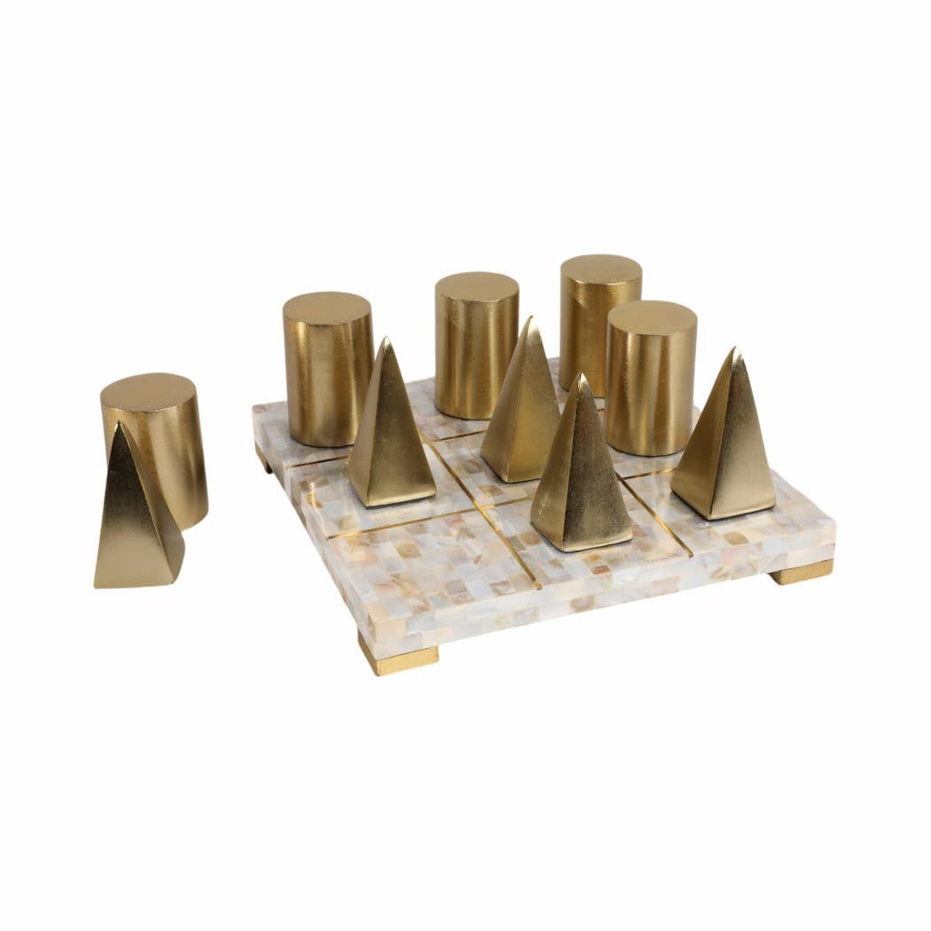 Table Game - Ivory Resin Metal Tic Tac Toe Set