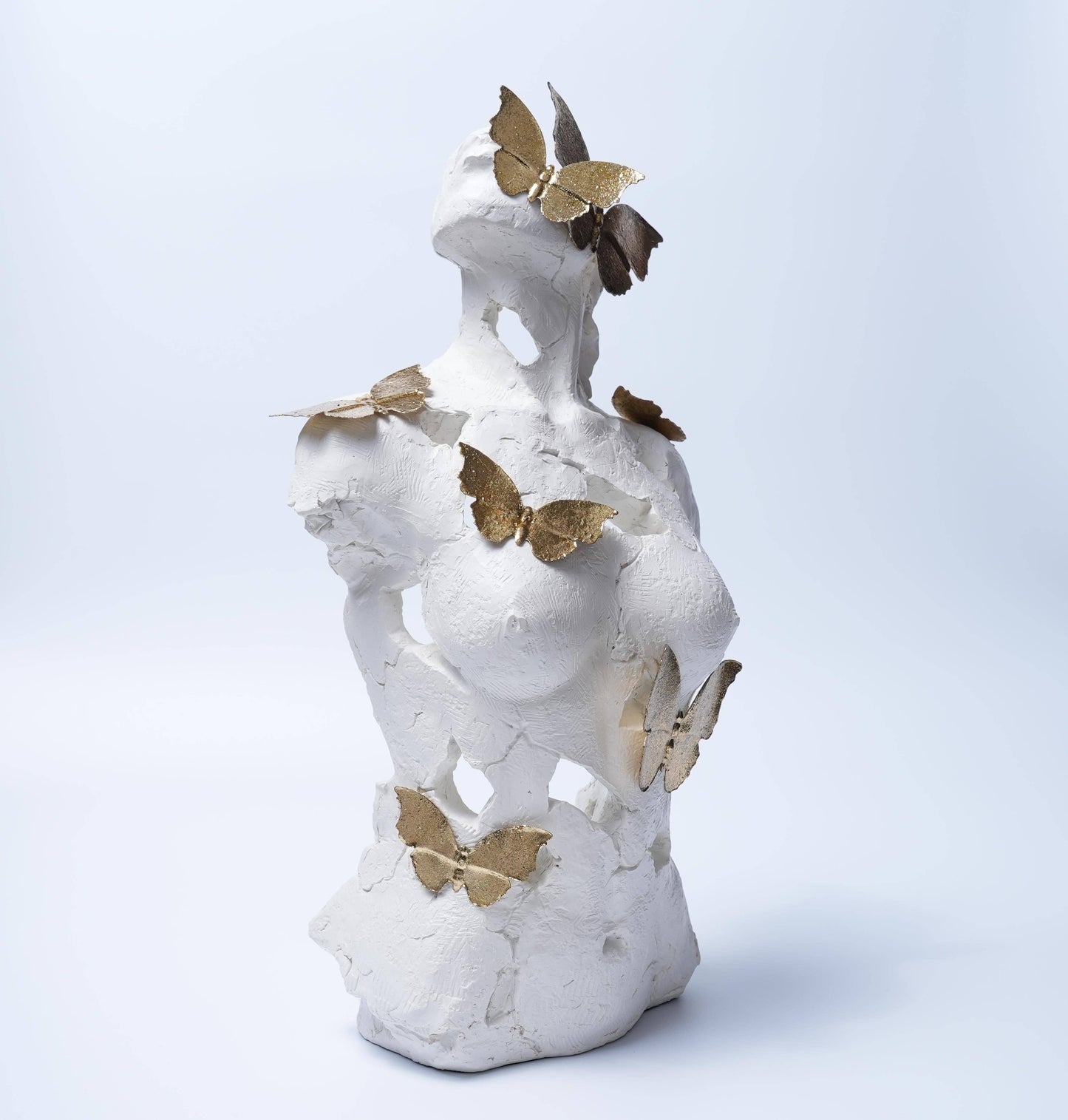 White Torso Sculpture with Golden Butterflies Decor