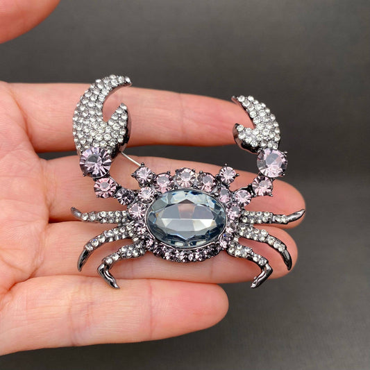 Rhinestone Encrusted Crab Brooch