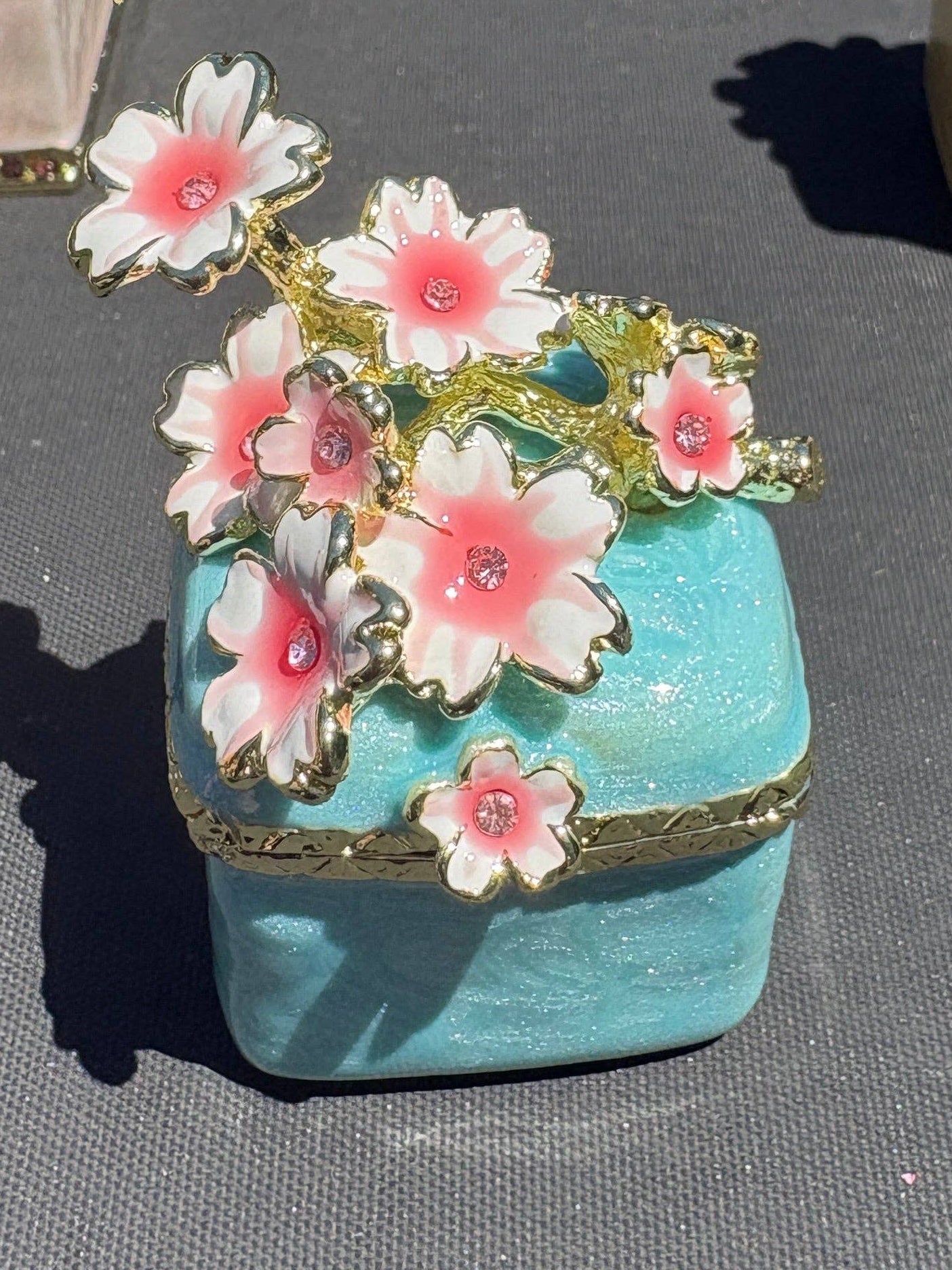 Crystal enamel trinket boxes- Gold or Light Blue