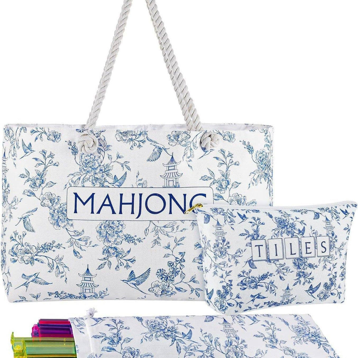 American Mahjong Beige Floral Print Storage Set