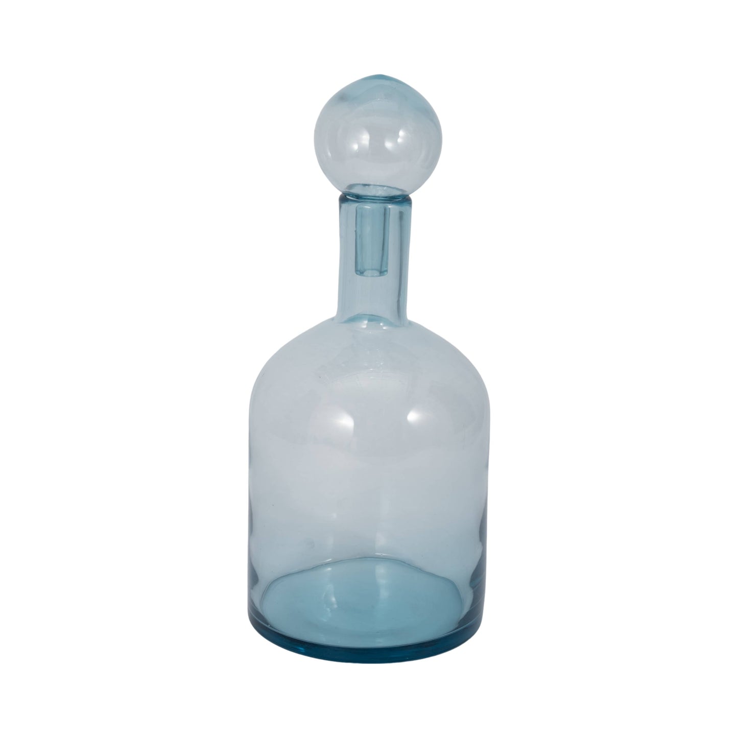 Glass Round Stopper and Cylindrical Body Vase - Blue, 17 in.