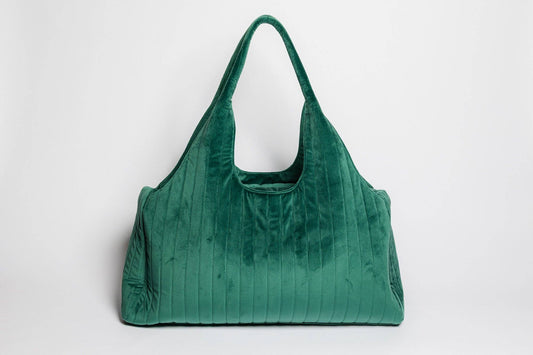 Green Velvet Quilted Mahjong Bag