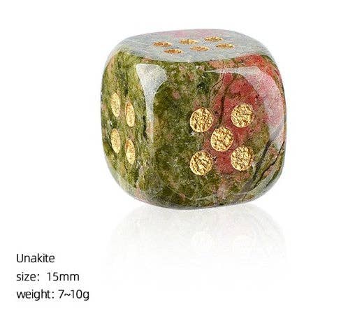 Dice - 15mm Natural Jade Laser Engraved Cube Dice with Rounded Edges Semi-Precious Stone (Set of 2)