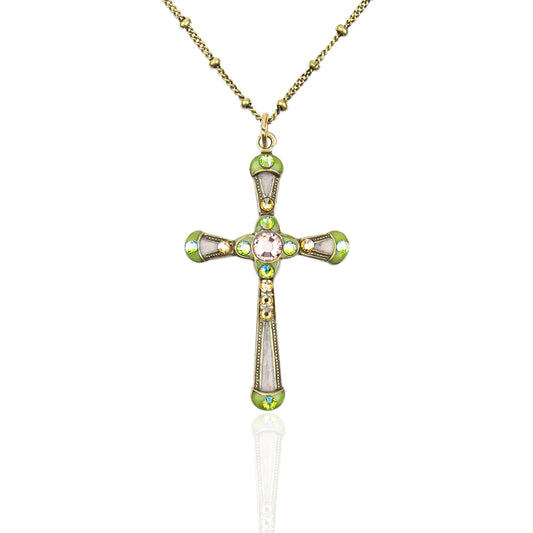 Clear Silver  Crystal Cross Necklace