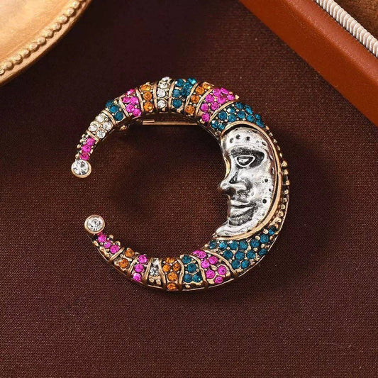 Clown Moon Alloy Rhinestone Brooch PA5926