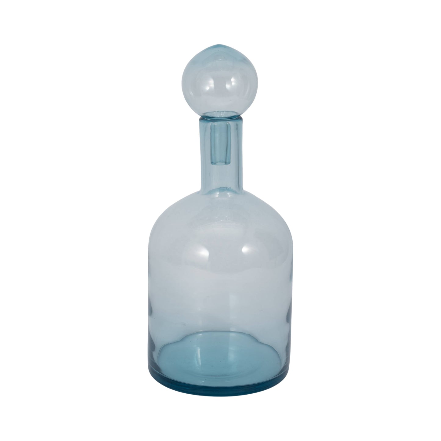 Glass Round Stopper and Cylindrical Body Vase - Blue, 17 in.