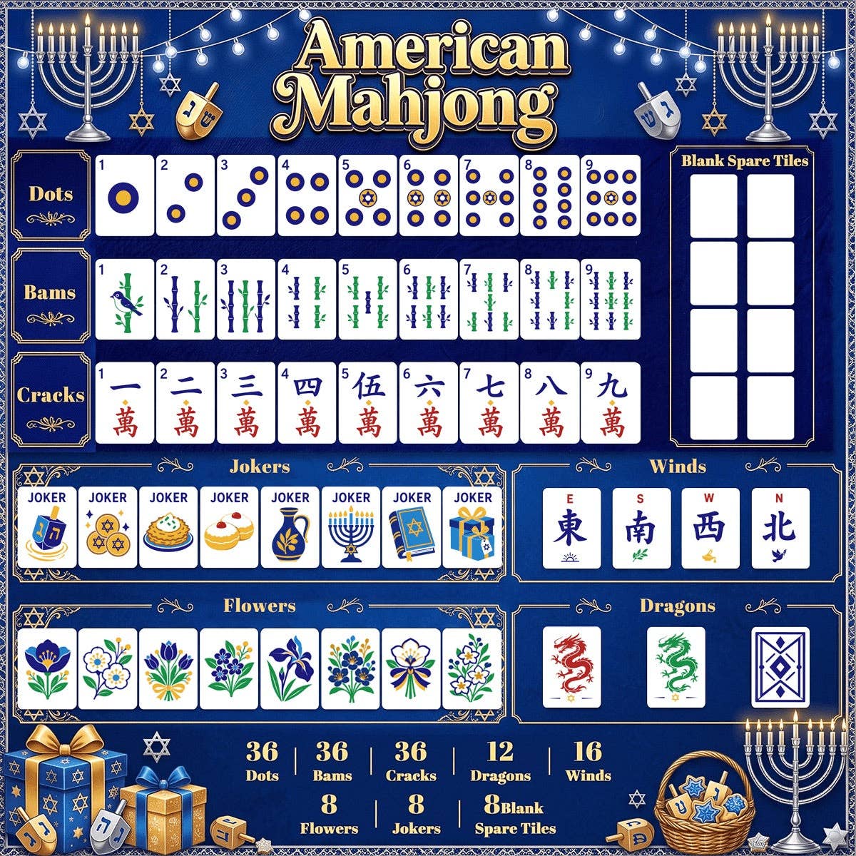 Exclusive- Heritage Hanukkah Mahjong Tiles - (Limited Production/Order Now)