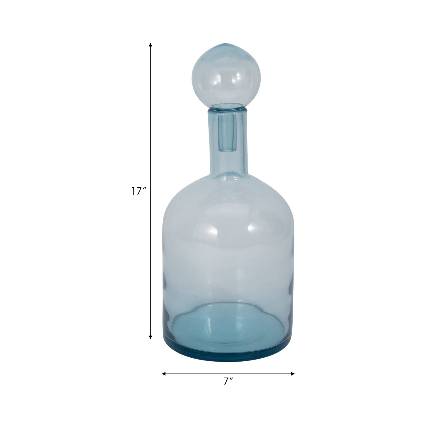 Glass Round Stopper and Cylindrical Body Vase - Blue, 17 in.