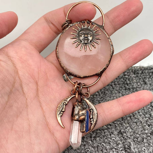 Natural Stone Crystal Sun/Moon Charm or Pendant (No Chain Included)