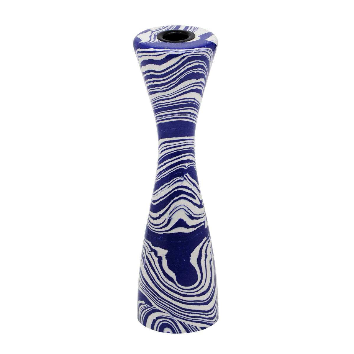 Lapis Blue & White Swirl Resin Candlesticks (Pair)