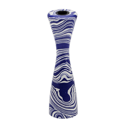 Lapis Blue & White Swirl Resin Candlesticks (Pair)