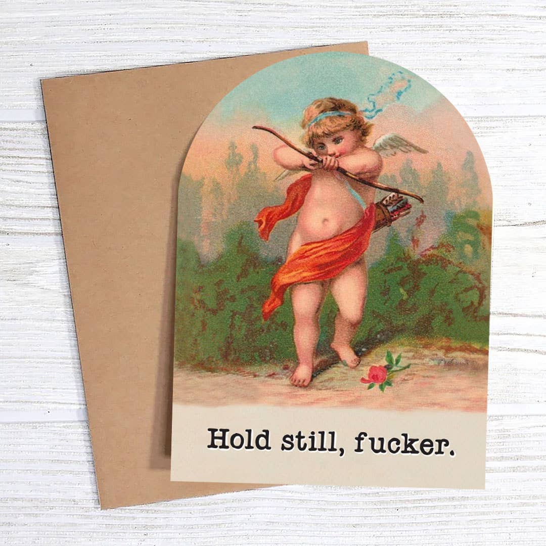 Hold Still, Fucker - Funny Cupid Valentine's Day Card