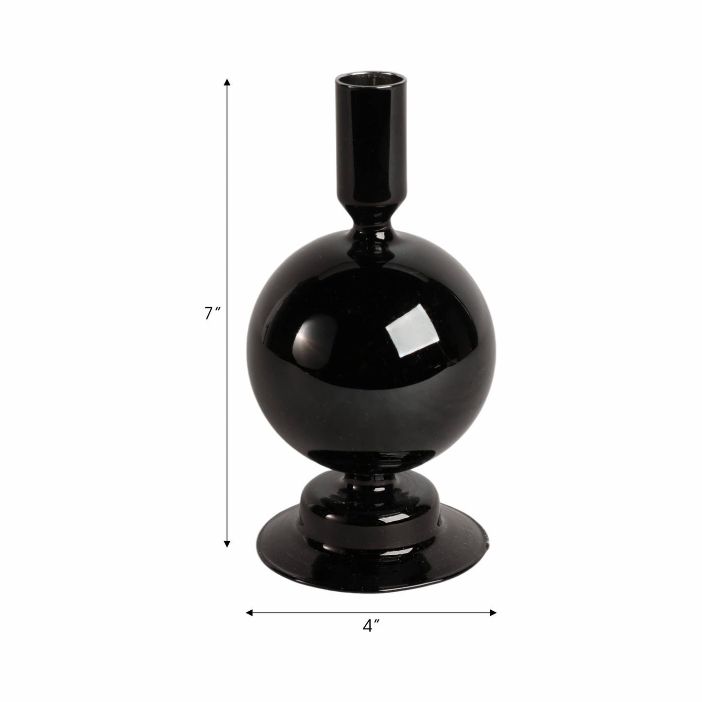 Taper Candle Holder - Black Glass Bubble, 7 in.